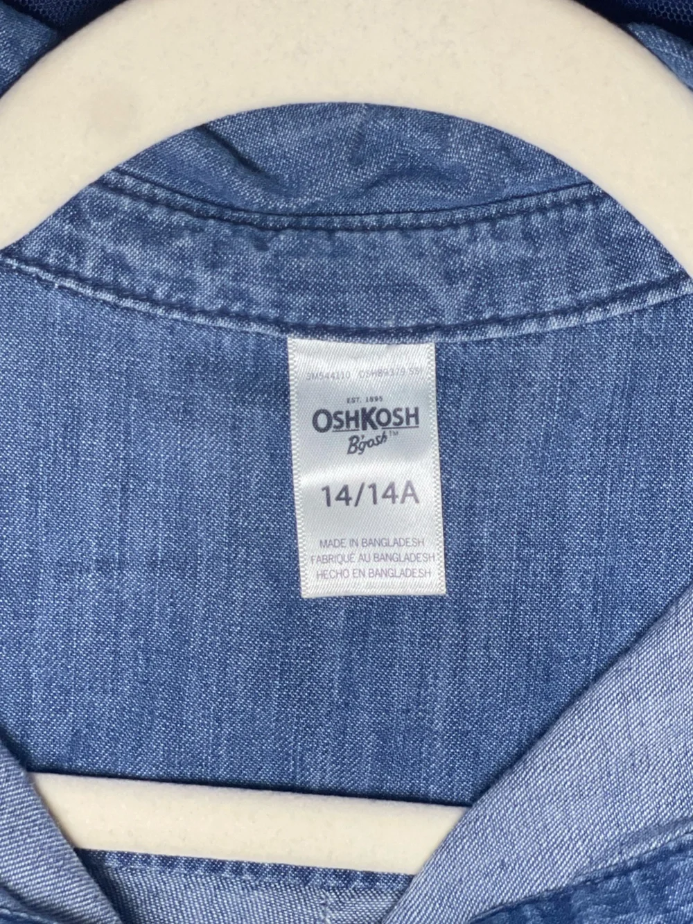 OshKosh Girls Denim Tulle Long Sleeve Button Down Shirt Dress Sz 14/14A